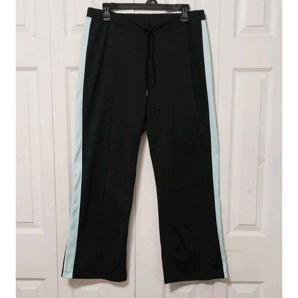 Aspire Pants - ASpire Yoga Jog Pants Straight Leg Zipper Pocket Black With Aqua Stripe Medium